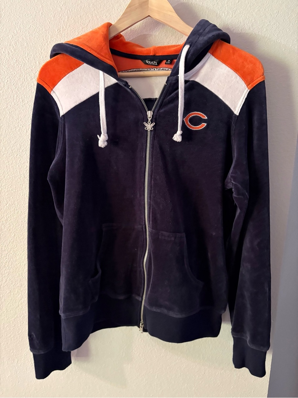 Chicago Bears Navy & Orange NFL Women’s Velour Jacket Hood M